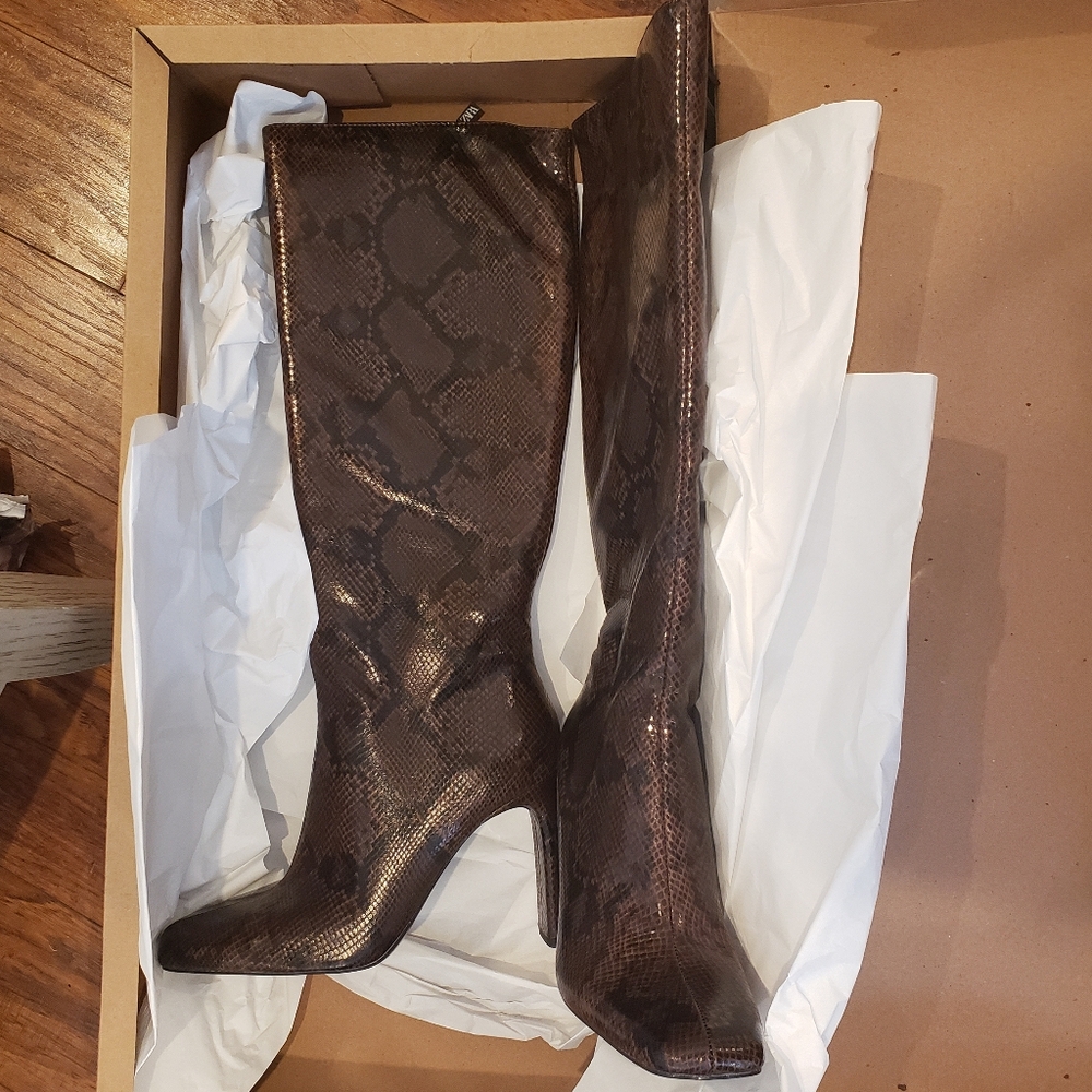 Zara faux leather animal print knee high boots size 10 eu 41 new with tag brown - Picture 5 of 7